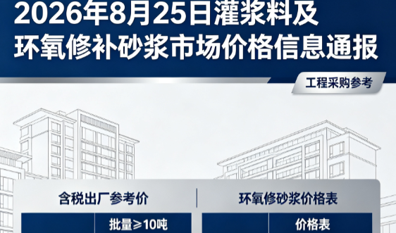 胡市镇2026年8月25日灌浆料及环氧修补砂浆市场价格信息通报